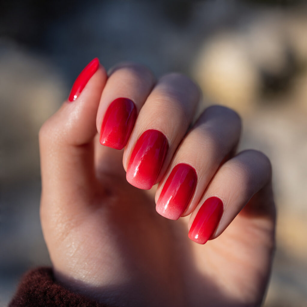 Red Nails Art: The Bold, Beautiful Designs You’ll Keep Saving 8 a single elegant hand with red ombre blend nails g