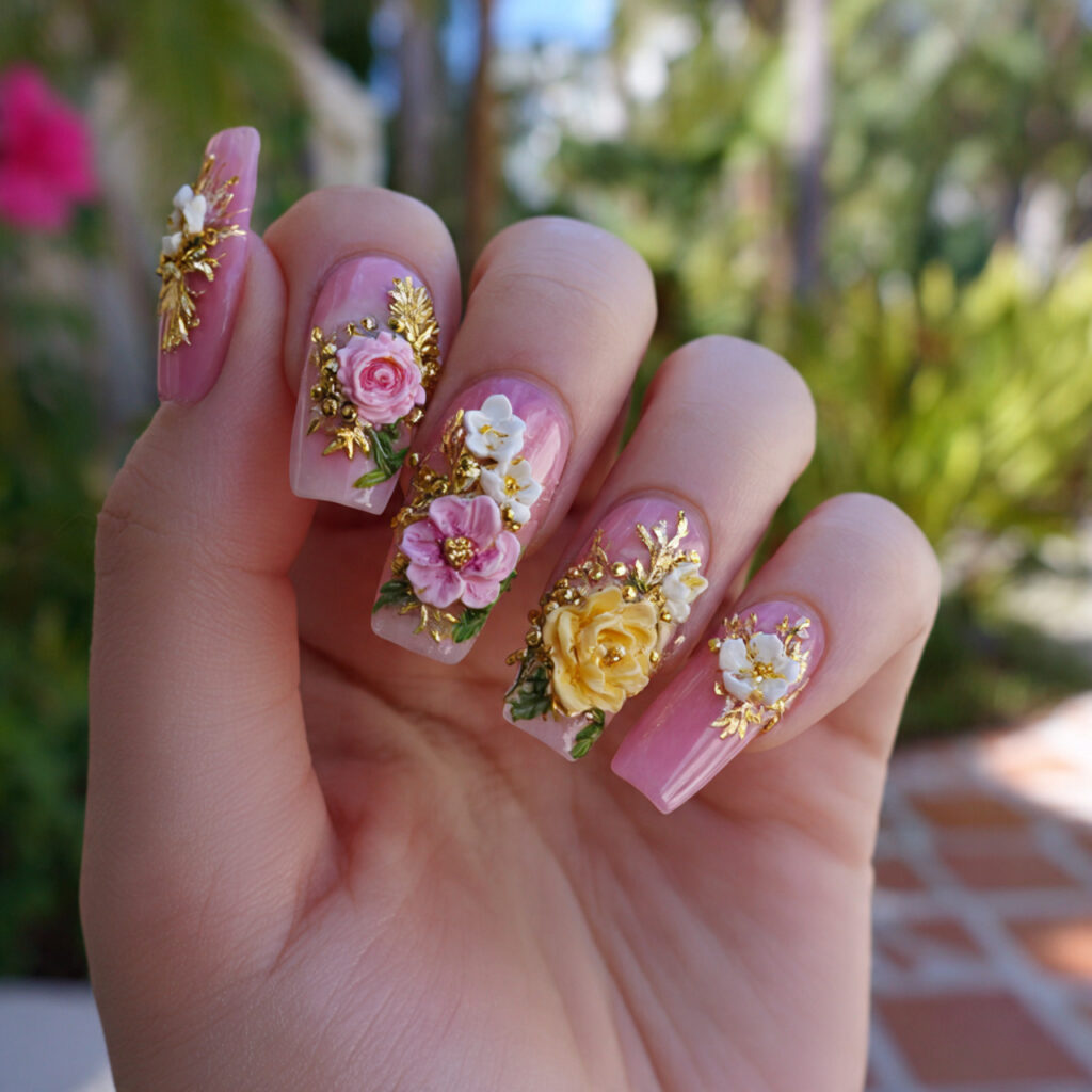 Nail Inspo Maximalist: Bold, Extra & Unapologetically Glam 7 attractive 3d flower maximalist nails with outdoor