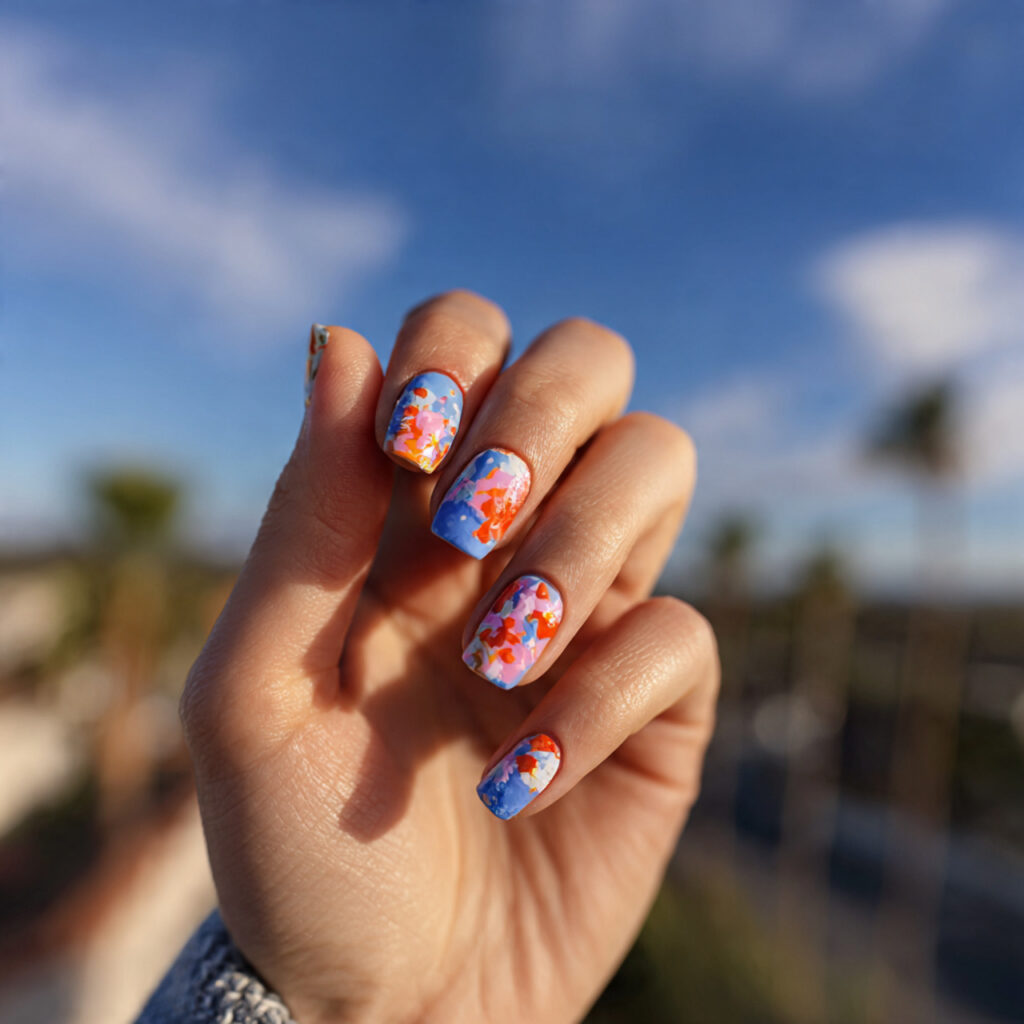 attractive abstract color acrylic short nails with