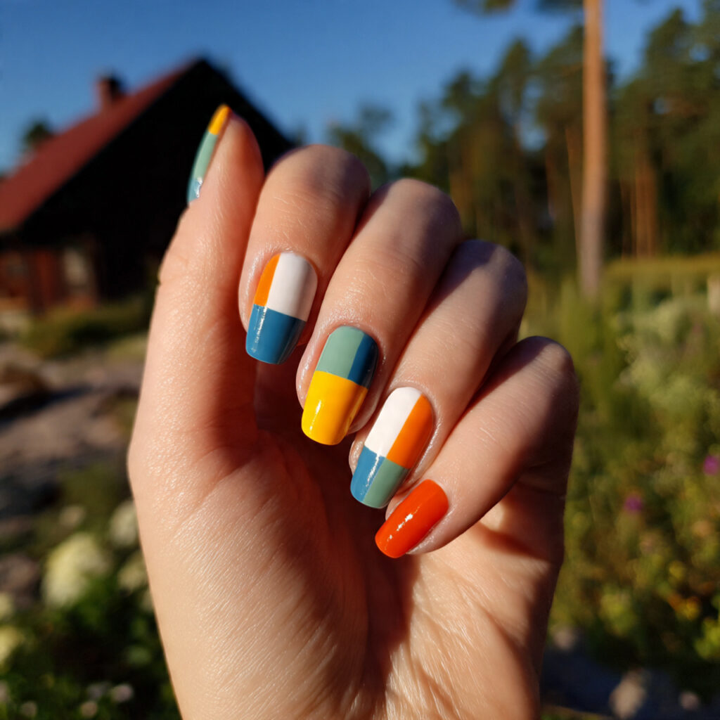 attractive abstract color block nails with outdoor