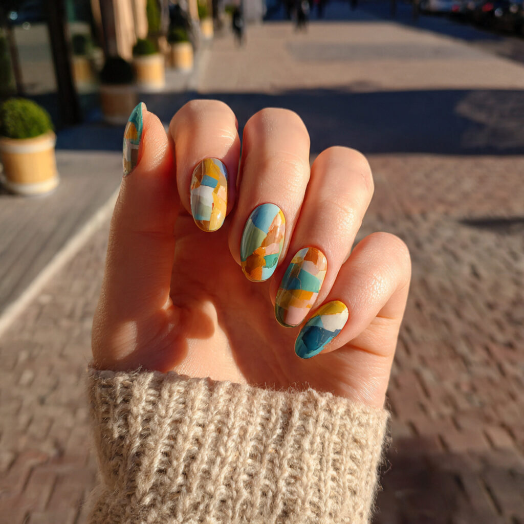 Short Nails Oval: 14 Soft & Aesthetic Designs You’ll Love 12 attractive abstract color oval short nails with ou