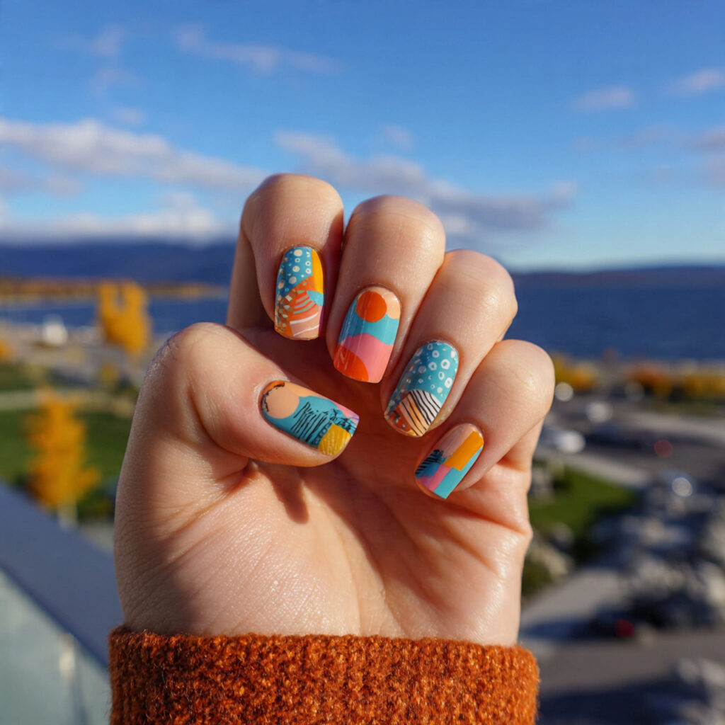 attractive abstract color short nails with outdoor 1