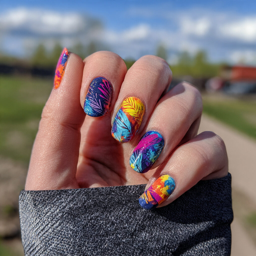 Nail Art for Short Nails: 14 Cute & Aesthetic Ideas You’ll Love 12 attractive abstract color short nails with outdoor
