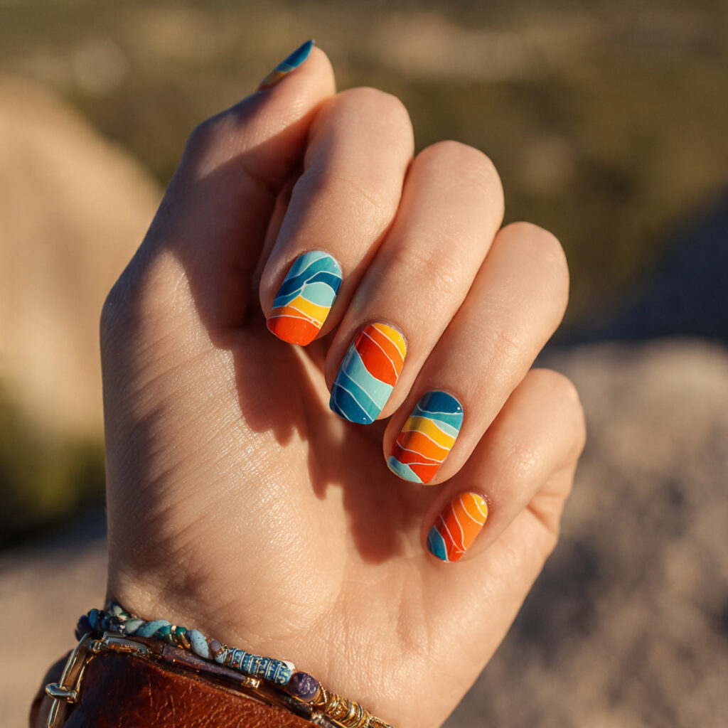 attractive abstract line art nails with outdoor ba