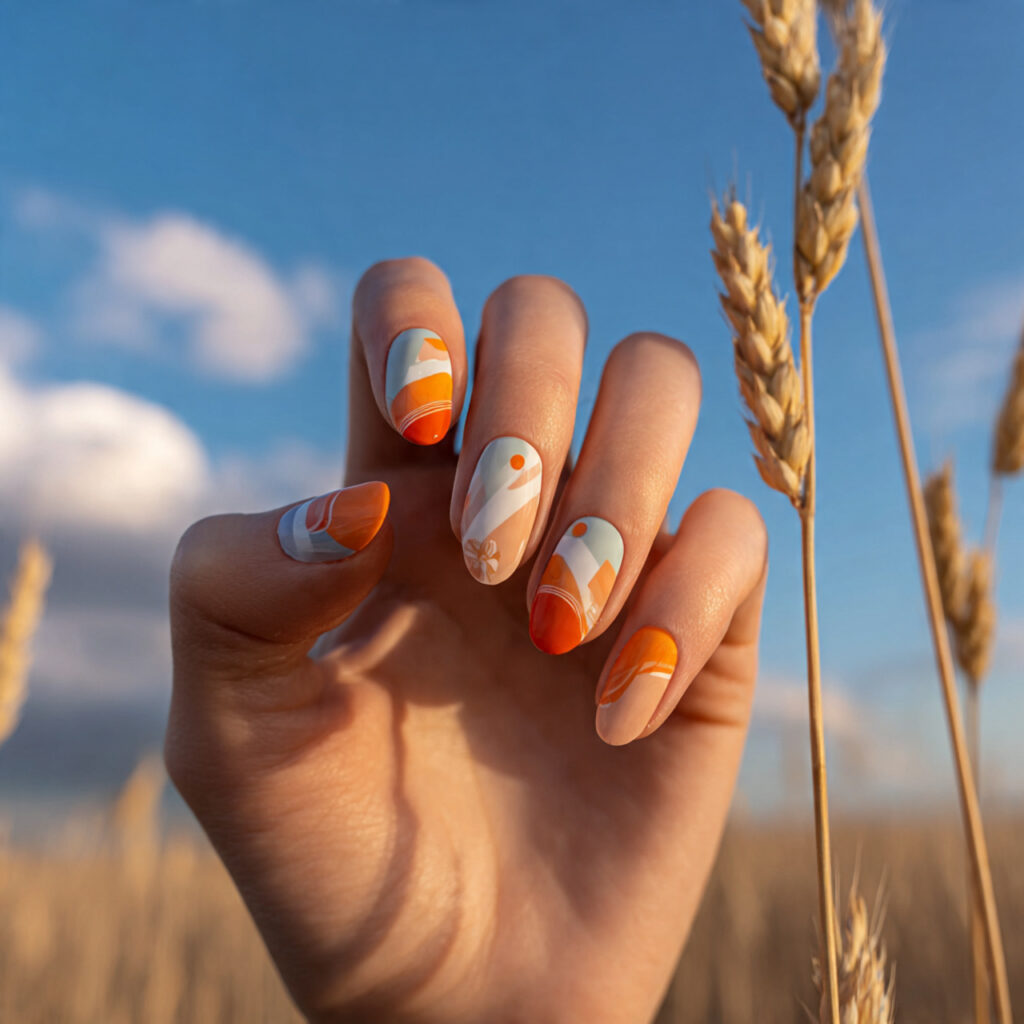 Nail Inspo Aesthetic: 14 Dreamy & Trendy Looks You’ll Want to Save 9 attractive abstract minimal nails with outdoor bac