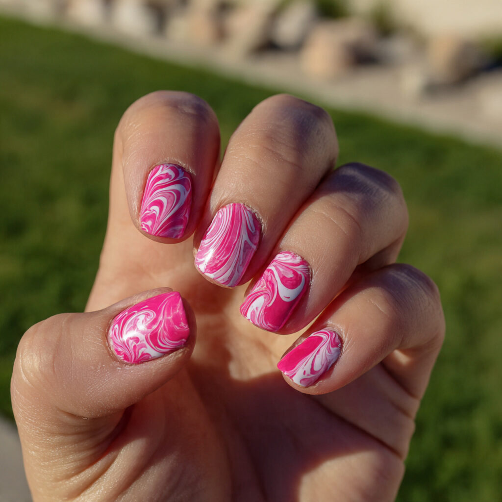 attractive abstract pink white swirls nails with o