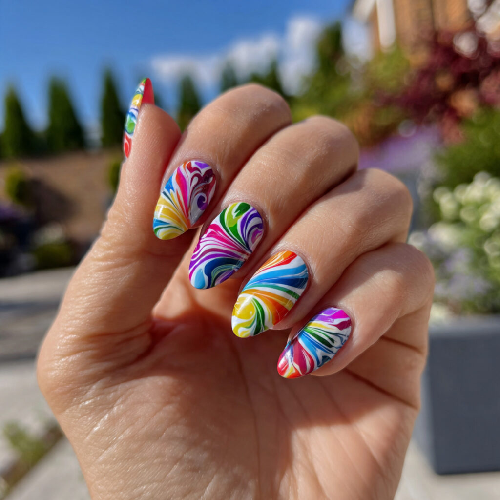 attractive abstract swirl pointy short nails with
