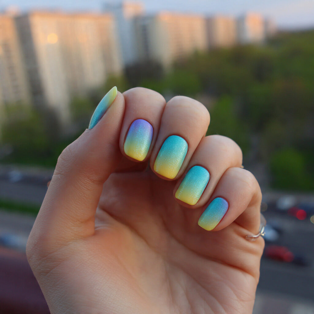 Short Ombre Nails: Soft Blends You’ll Keep Staring At 14 attractive aura ombre short nails with outdoor bac