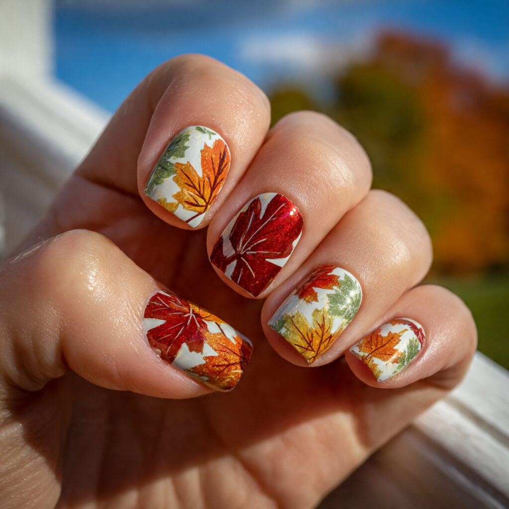 Short Nails Autumn: Cozy, Chic Looks You’ll Fall in Love With 7 attractive autumn leaf accent autumn short nails w
