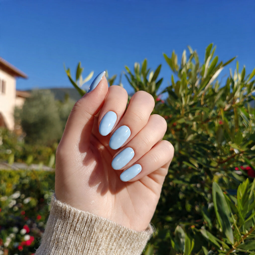 Nail Inspo Aesthetic: 14 Dreamy & Trendy Looks You’ll Want to Save 13 attractive baby blue minimal nails with outdoor ba