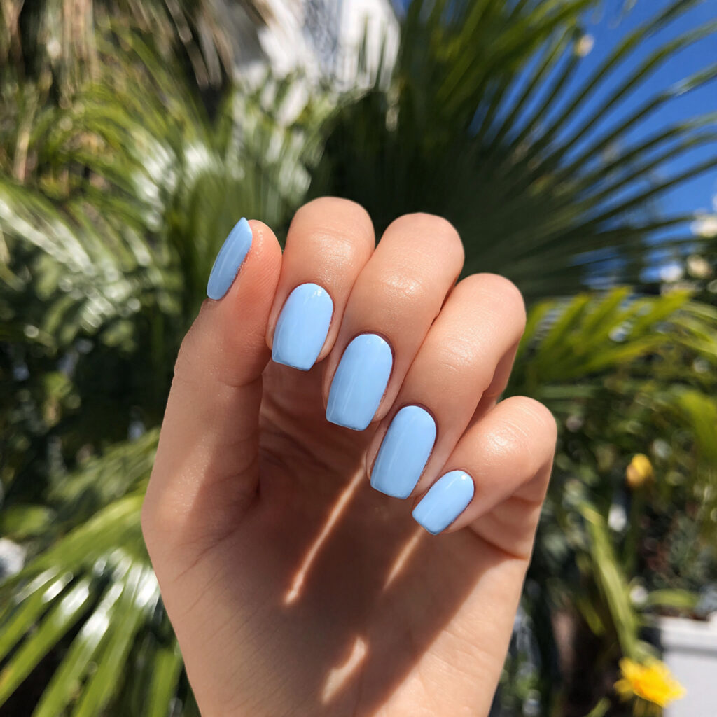 Short Nails Ideas Simple: 14 Cute & Effortless Looks You’ll Love 13 attractive baby blue short nails with outdoor back 1