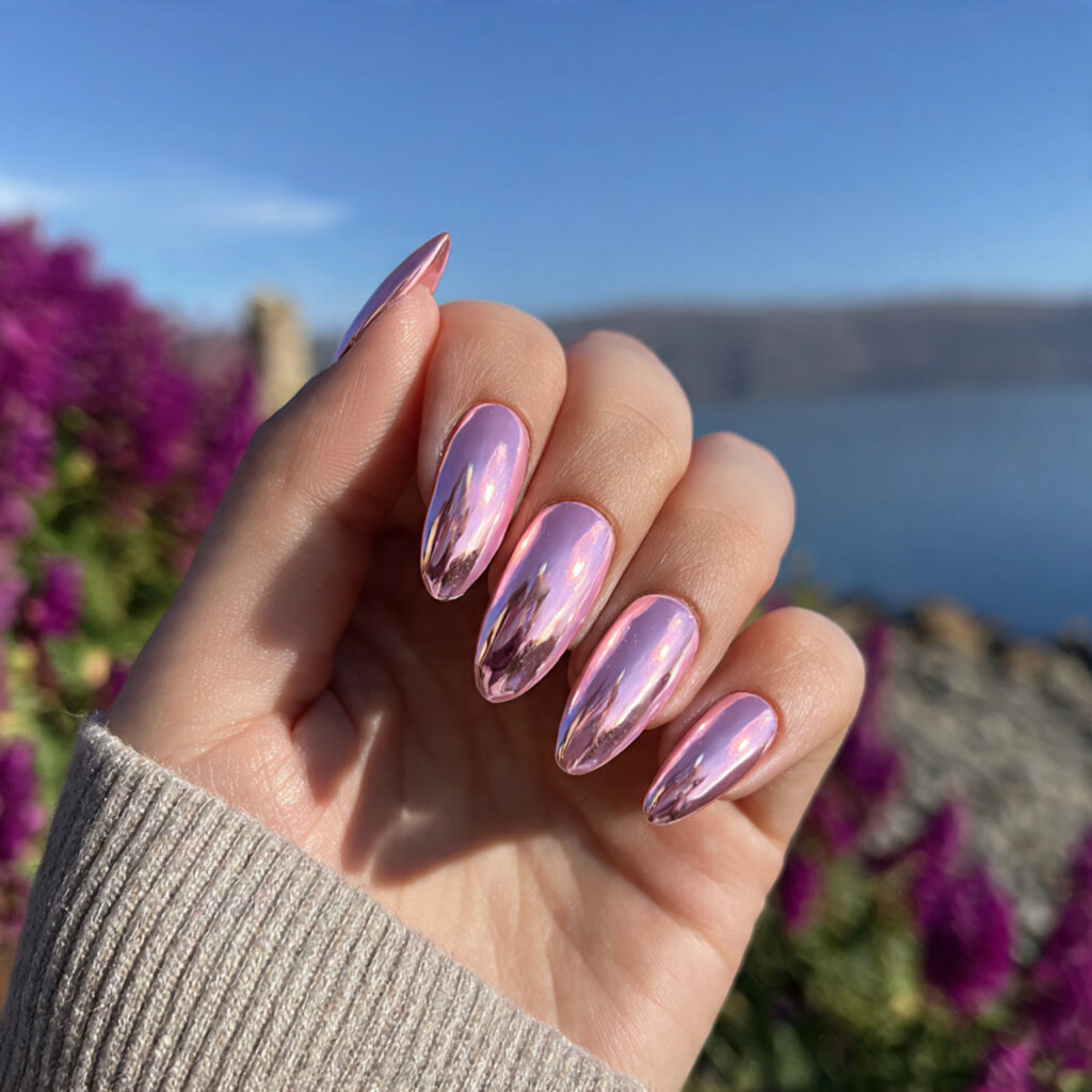 Nails Baby Pink: The Softest Trend You’ll Be Obsessed With 3 attractive baby pink chrome glow nails with outdoo