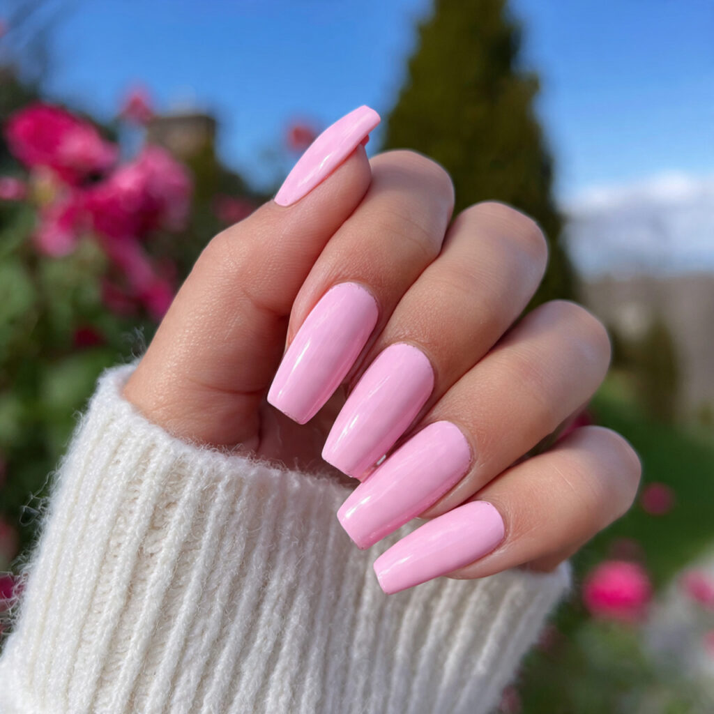 Pink Coffin Nails: 14 Dreamy & Trendy Designs You’ll Love 1 attractive baby pink gloss coffin nails with outdo