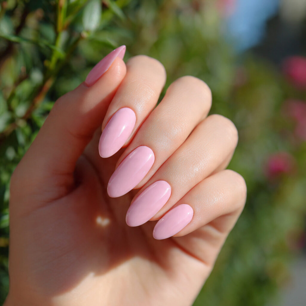 Pink Gel Nails: 12 Glossy, Dreamy & Totally Addictive 2 attractive baby pink gloss gel nails with outdoor