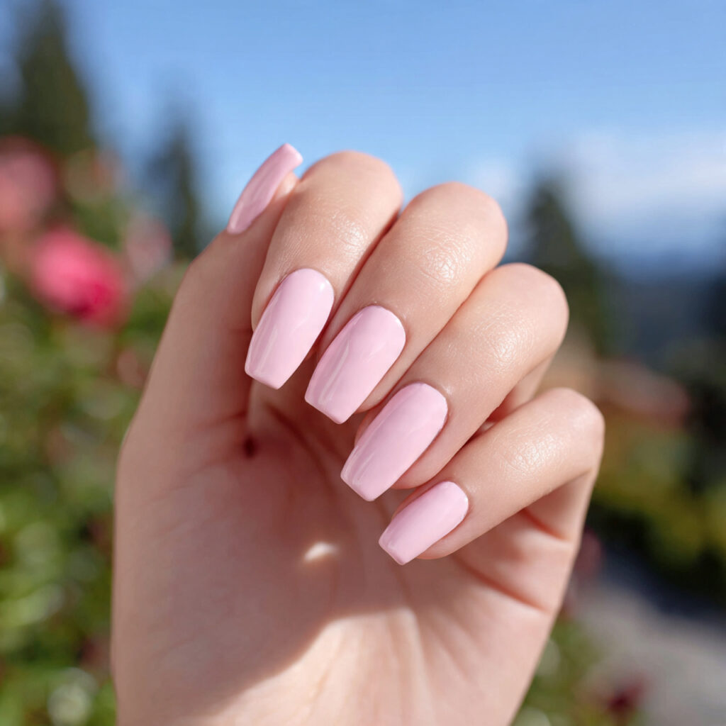 Trending Summer Pink Nails: Bright, Soft & Made to Glow 2 attractive baby pink gloss nails with outdoor back