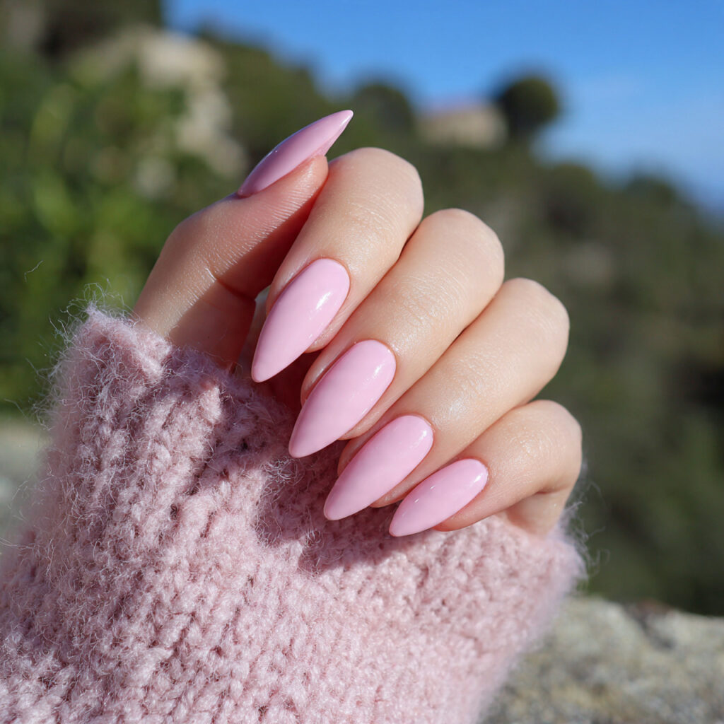 Nails Baby Pink: The Softest Trend You’ll Be Obsessed With 9 attractive baby pink gloss nails with outdoor back 2
