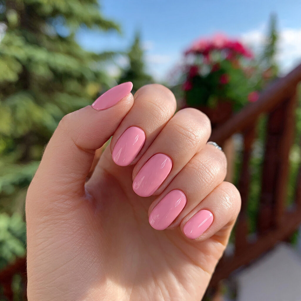Really Short Nails: Cute, Clean & Effortlessly Aesthetic Ideas 2 attractive baby pink gloss short nail with outdoor