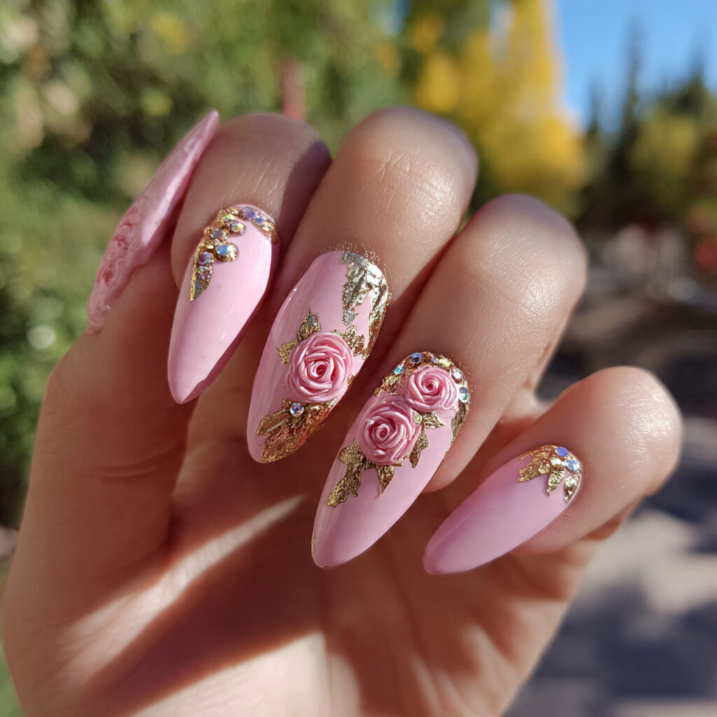 Nail Inspo 3D Flower: Soft Petals, Dreamy Details & Pure Romance 5 attractive baby pink nails with 3d roses with outd