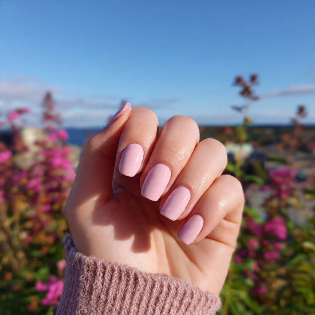 Nail Ideas for Short Nails: Cute, Aesthetic & Effortlessly Pretty Looks 2 attractive baby pink short nails with outdoor back