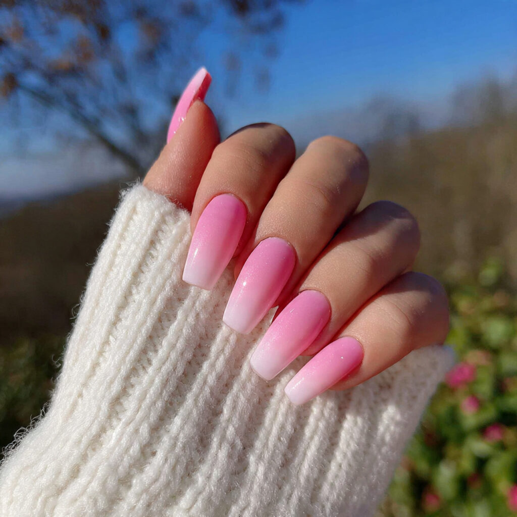Pink and White Ombre Nails: Soft, Dreamy & Effortlessly Elegant Ideas 3 attractive baby pink soft fade nail with outdoor b