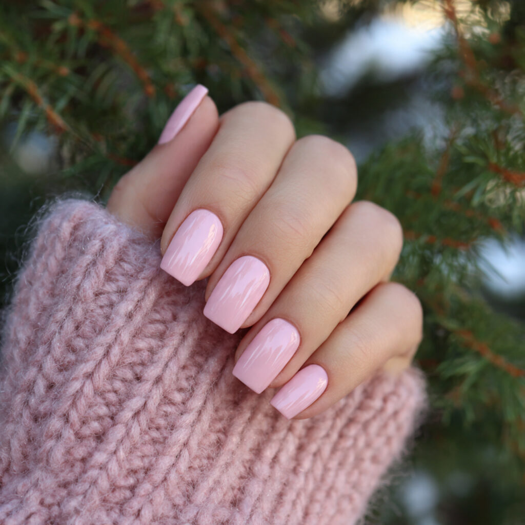 Pink Square Nails: 14 Clean Lines, Soft Energy & Endless Charm 4 attractive baby pink square nails with outdoor bac