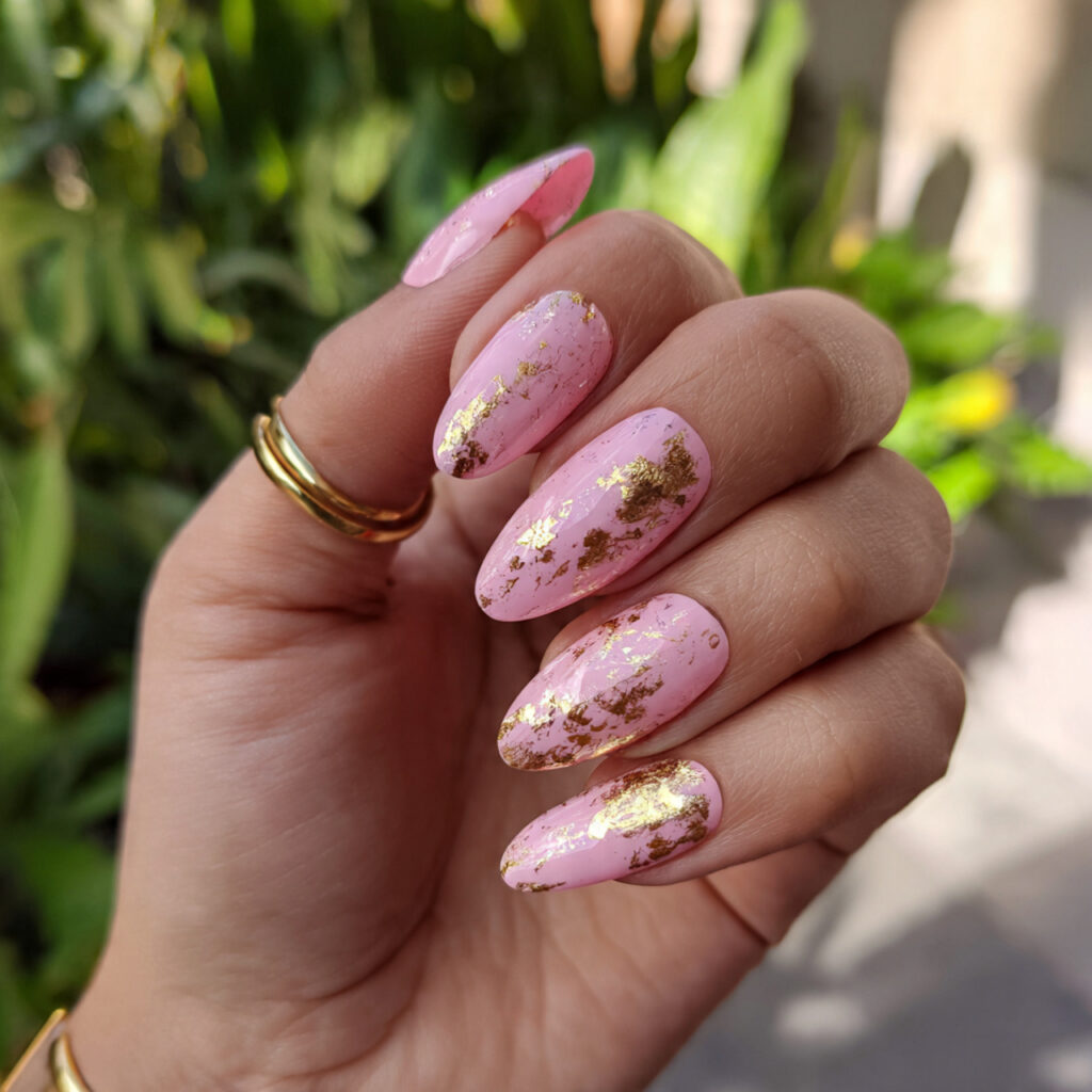 Nails Baby Pink: The Softest Trend You’ll Be Obsessed With 8 attractive baby pink with gold foil accents nails