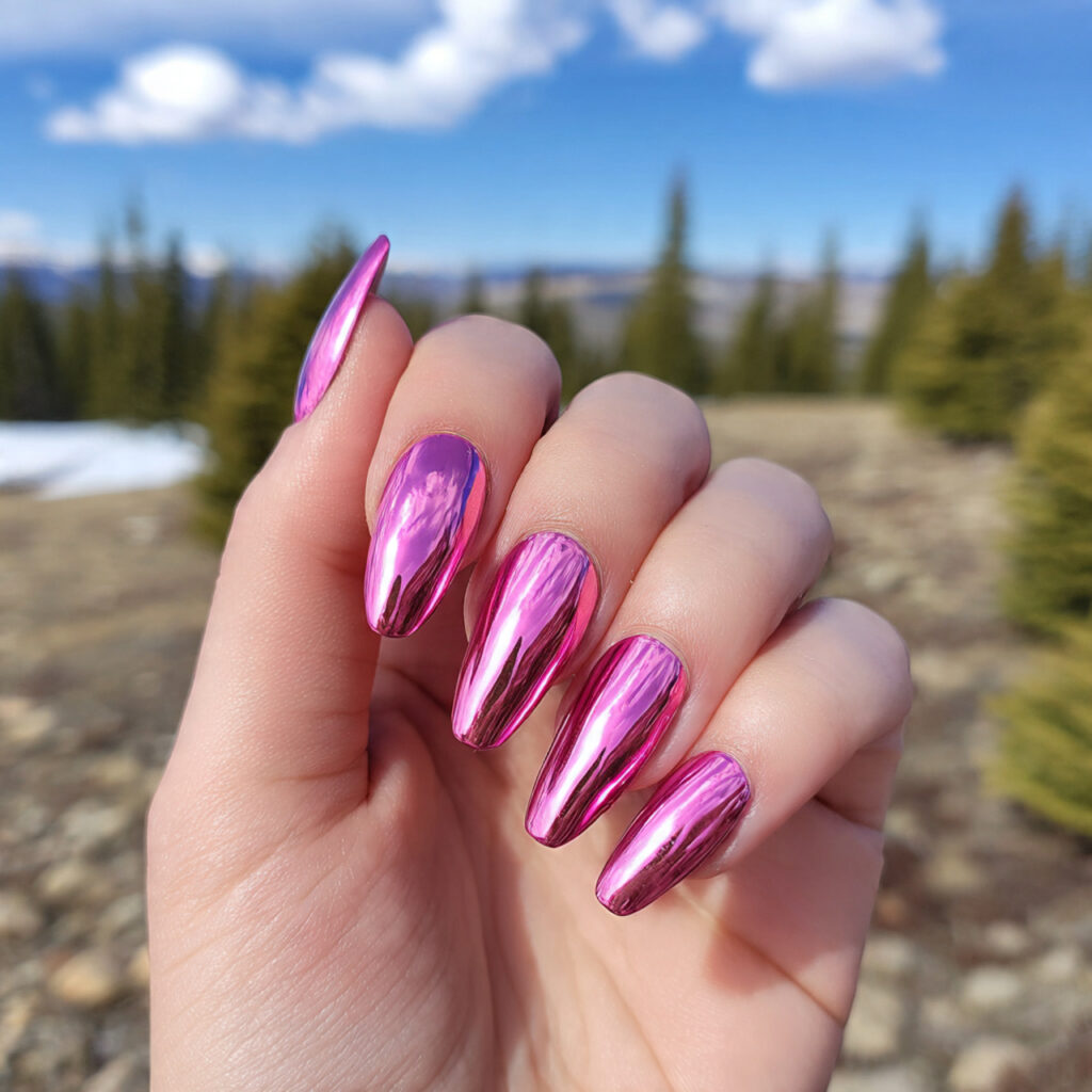 Barbie Pink Nails: The Ultimate Girly Glow-Up 7 attractive barbie pink chrome nails with outdoor b