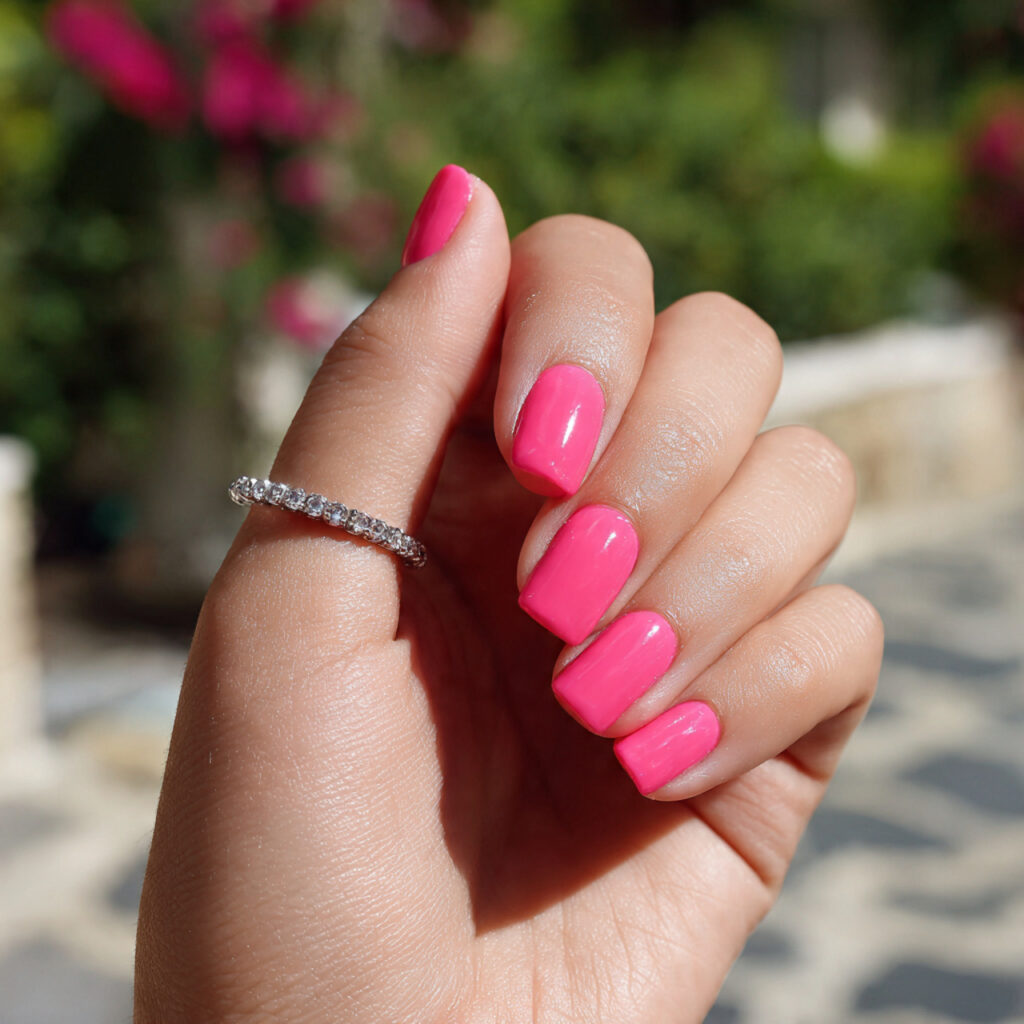 Barbie Pink Nails: The Ultimate Girly Glow-Up 3 attractive barbie pink gel short nails with outdoo