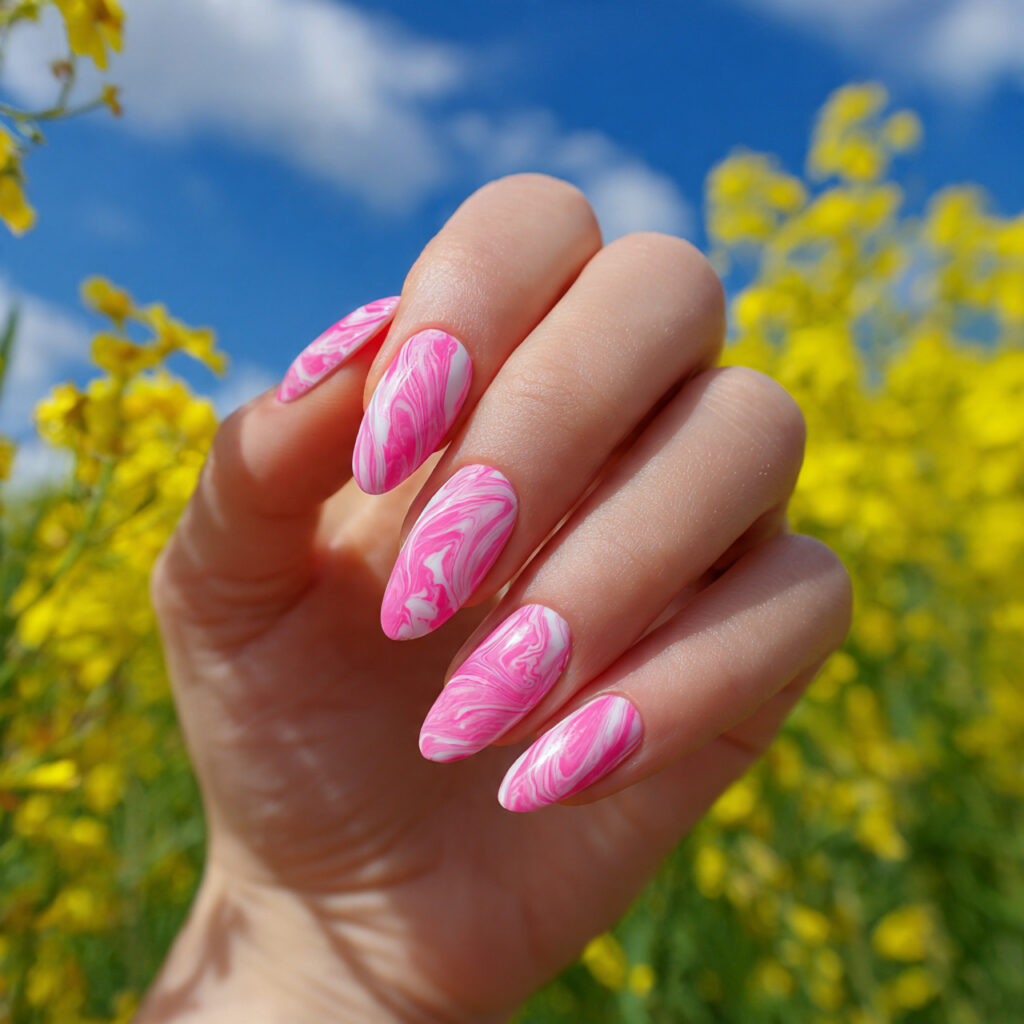 Barbie Pink Nails: The Ultimate Girly Glow-Up 9 attractive barbie pink swirl nails with outdoor ba