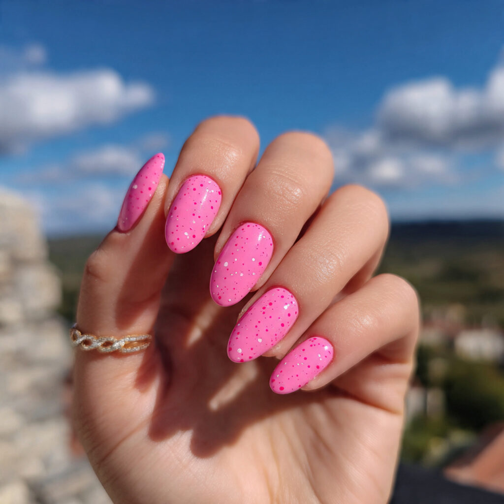 Barbie Pink Nails: The Ultimate Girly Glow-Up 14 attractive barbie pink with minimal dots nails wit