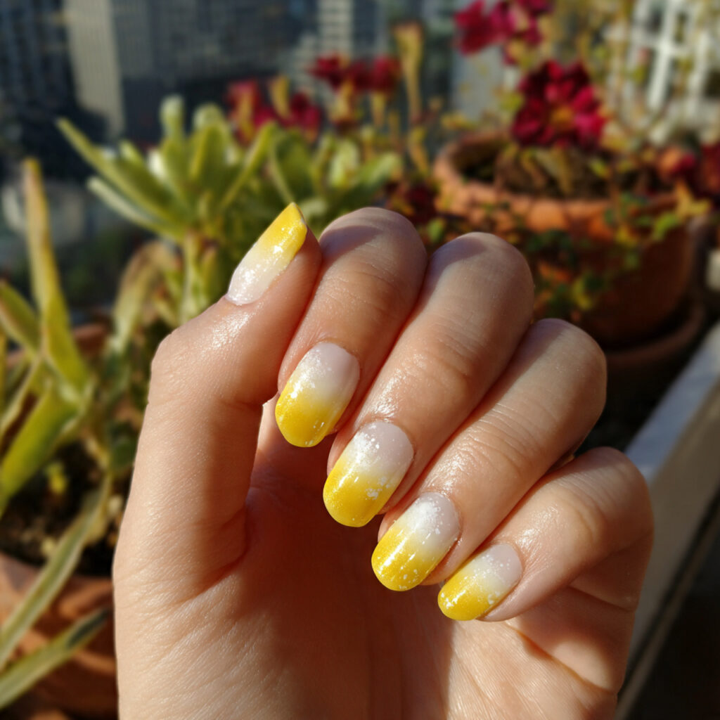Nail Inspo Yellow: Bright, Happy & Sunshine-Ready 4 attractive base with yellow tips with outdoor back