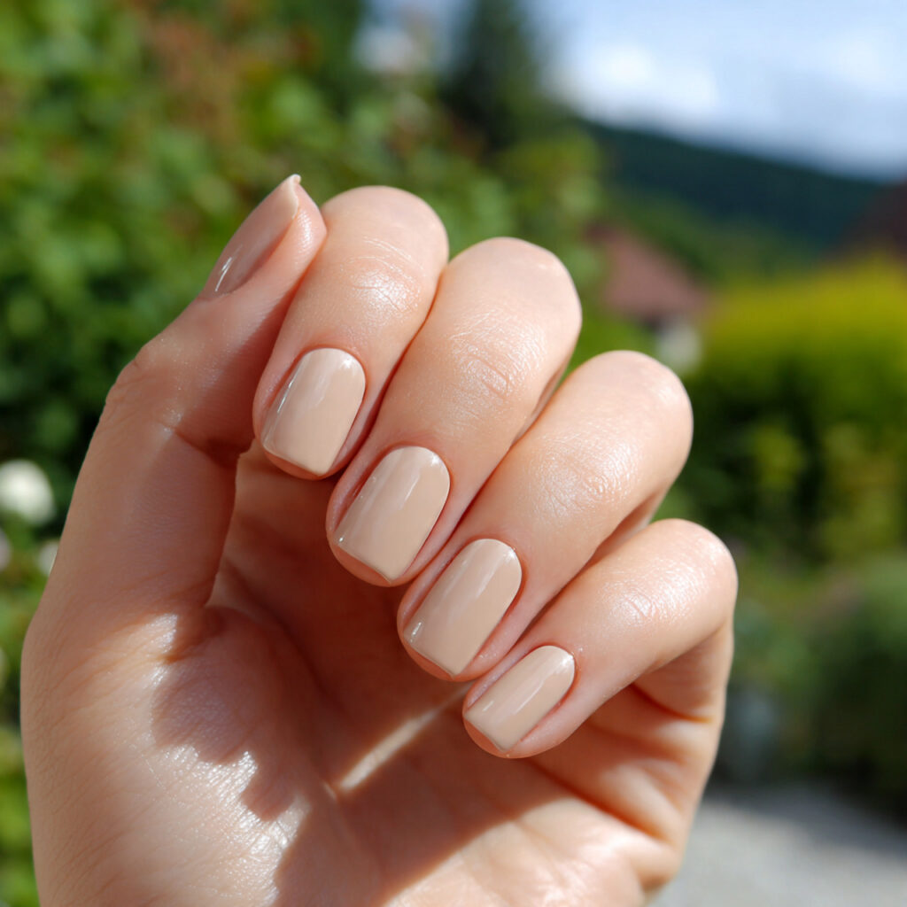 Nail Inspo Plain: Soft, Minimal Looks That Feel Effortlessly Chic 3 attractive beige clean plain nails with outdoor ba