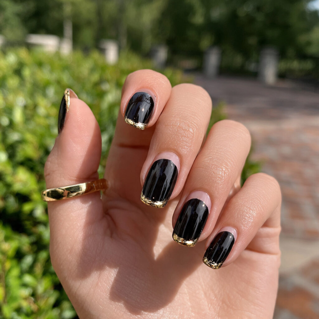 Short Nails French Tip: Clean, Cute & Timelessly Chic 11 attractive black and gold french tips short nails