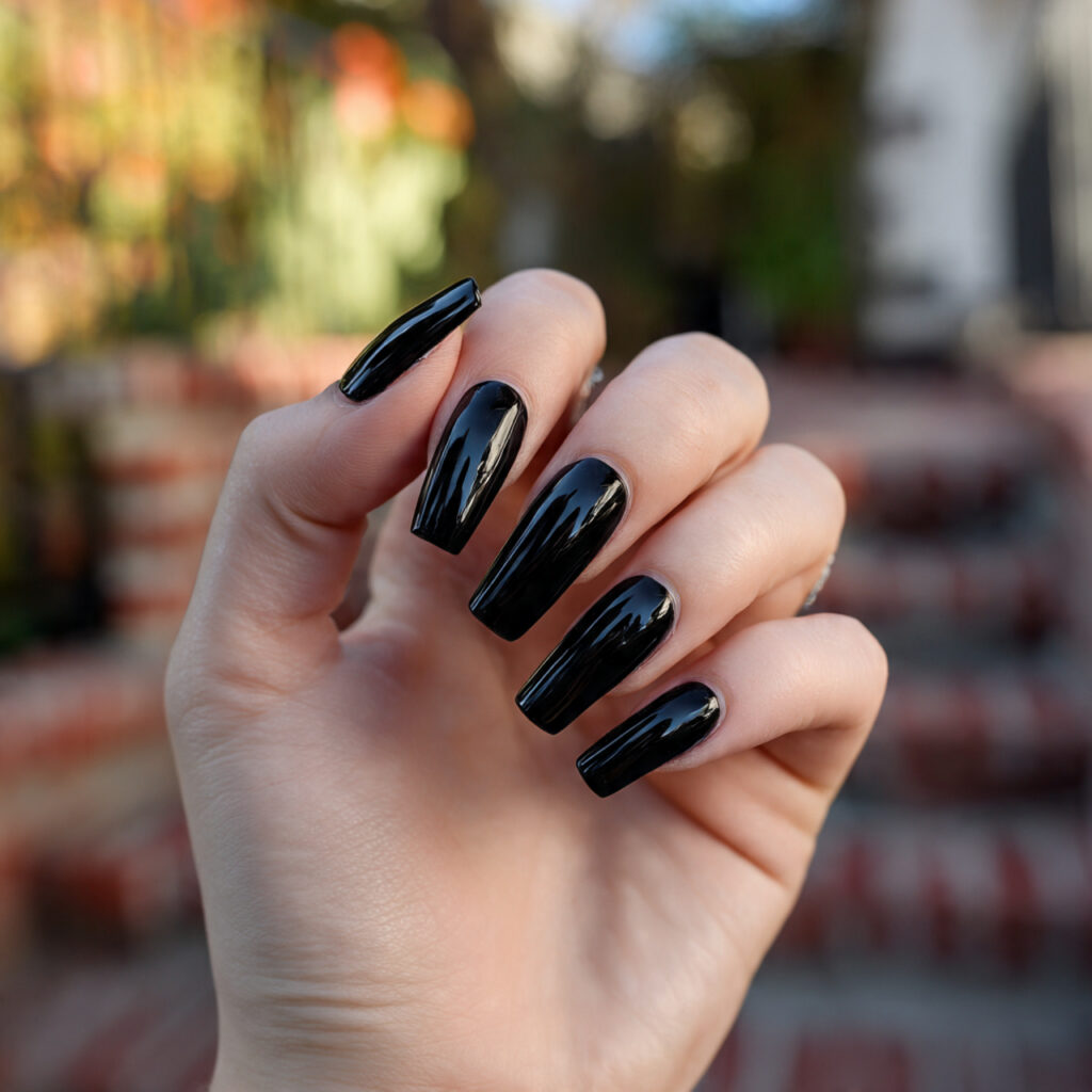 Nail Inspo Baddie: Bold, Glossy Looks That Own the Room 10 attractive black gloss baddie nails with outdoor b