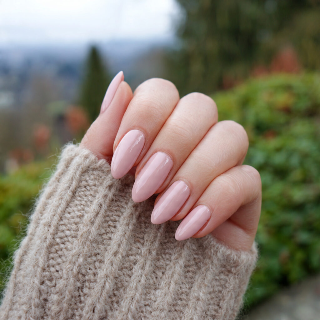 attractive blush pink minimal almond nails with ou