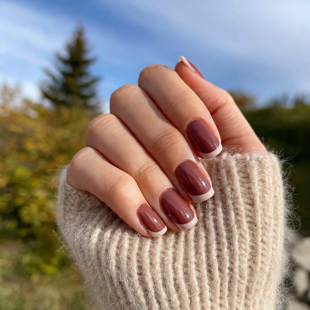 Short Nails Brown: 12 Cozy, Chic & Effortlessly Aesthetic Ideas 4 attractive brown micro french tips short nails wit