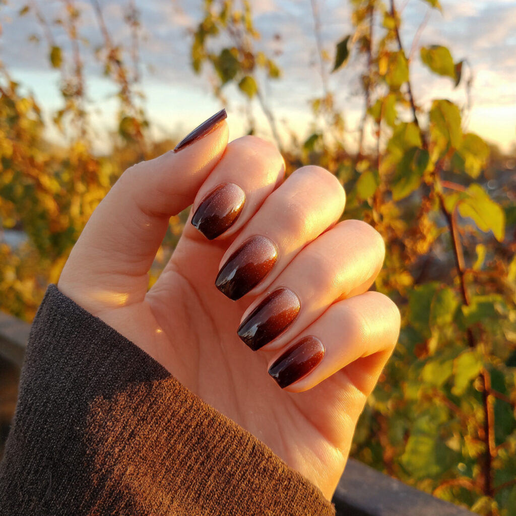 Brown Short Nails: Cozy, Chic Looks You’ll Want on Repeat 11 attractive brown ombre nails with outdoor backgrou