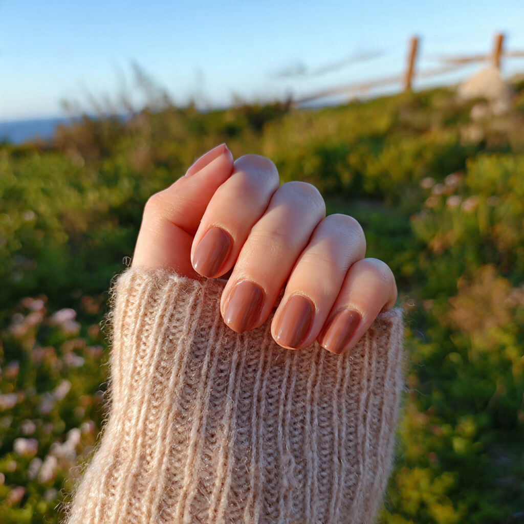 attractive brown short nails aesthetic with outdoo
