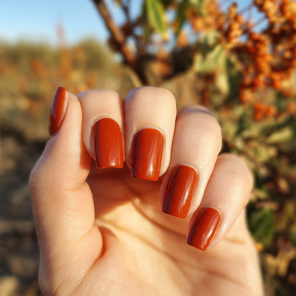 Short Nails Autumn: Cozy, Chic Looks You’ll Fall in Love With 4 attractive burnt orange short nails with outdoor b 1 1