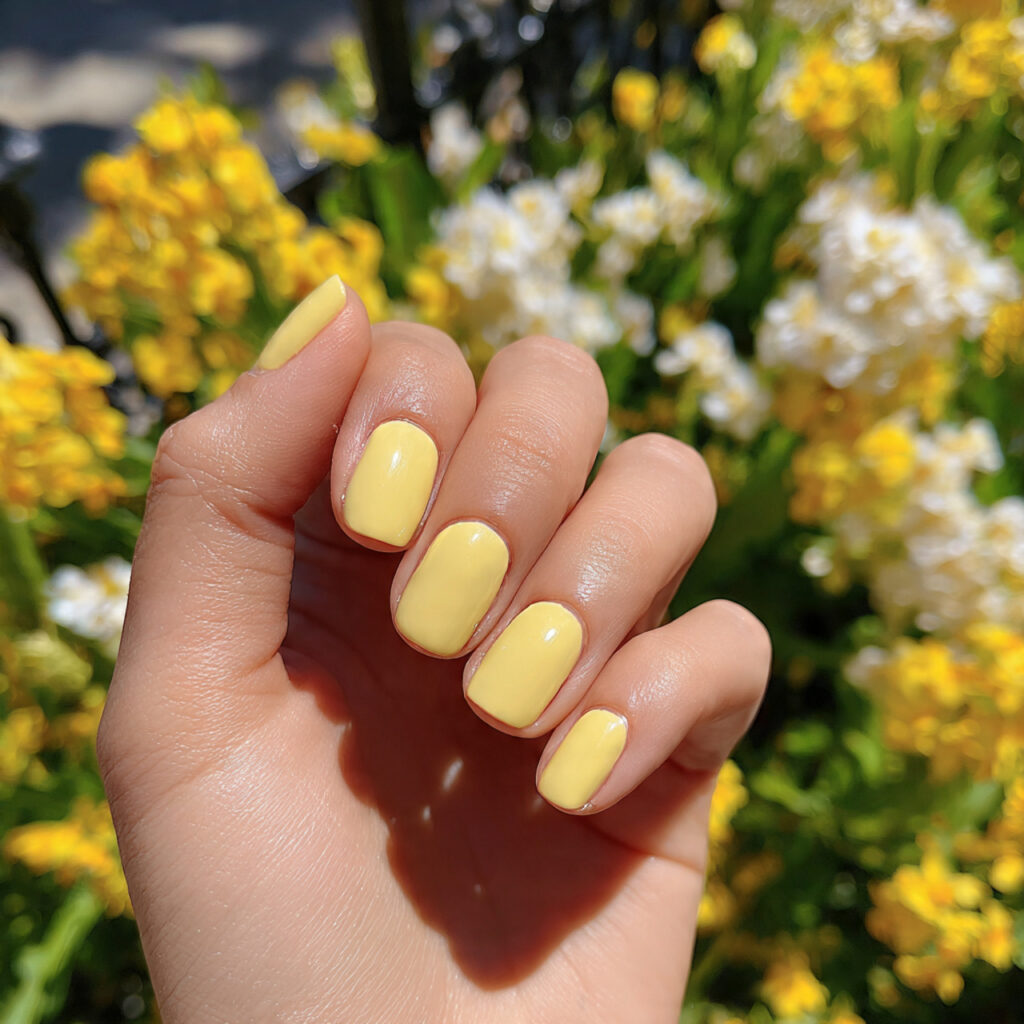 Nail Inspo Yellow: Bright, Happy & Sunshine-Ready 1 attractive butter yellow short nails with outdoor 1