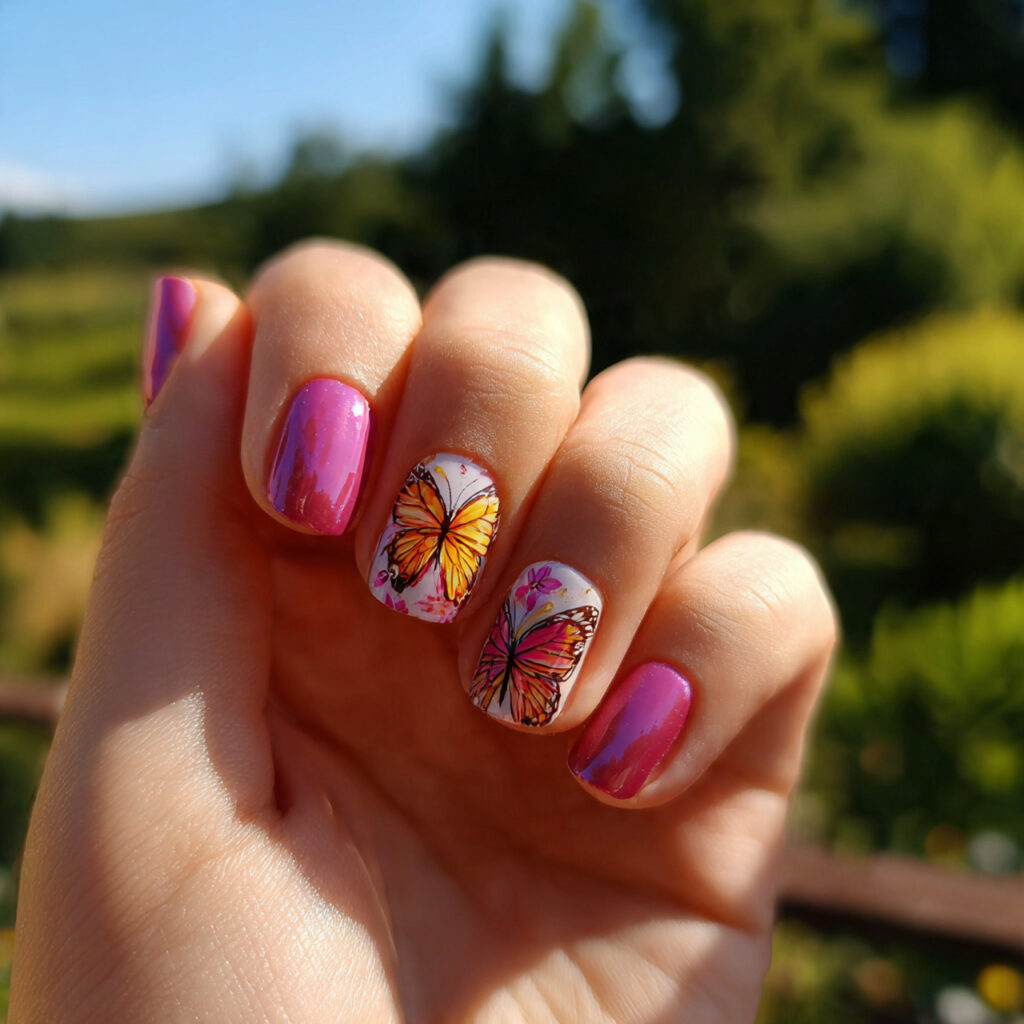 Nail Inspo for Kids: Cute, Colorful & Playful Designs to Try 12 attractive butterfly accent short nails with outdo
