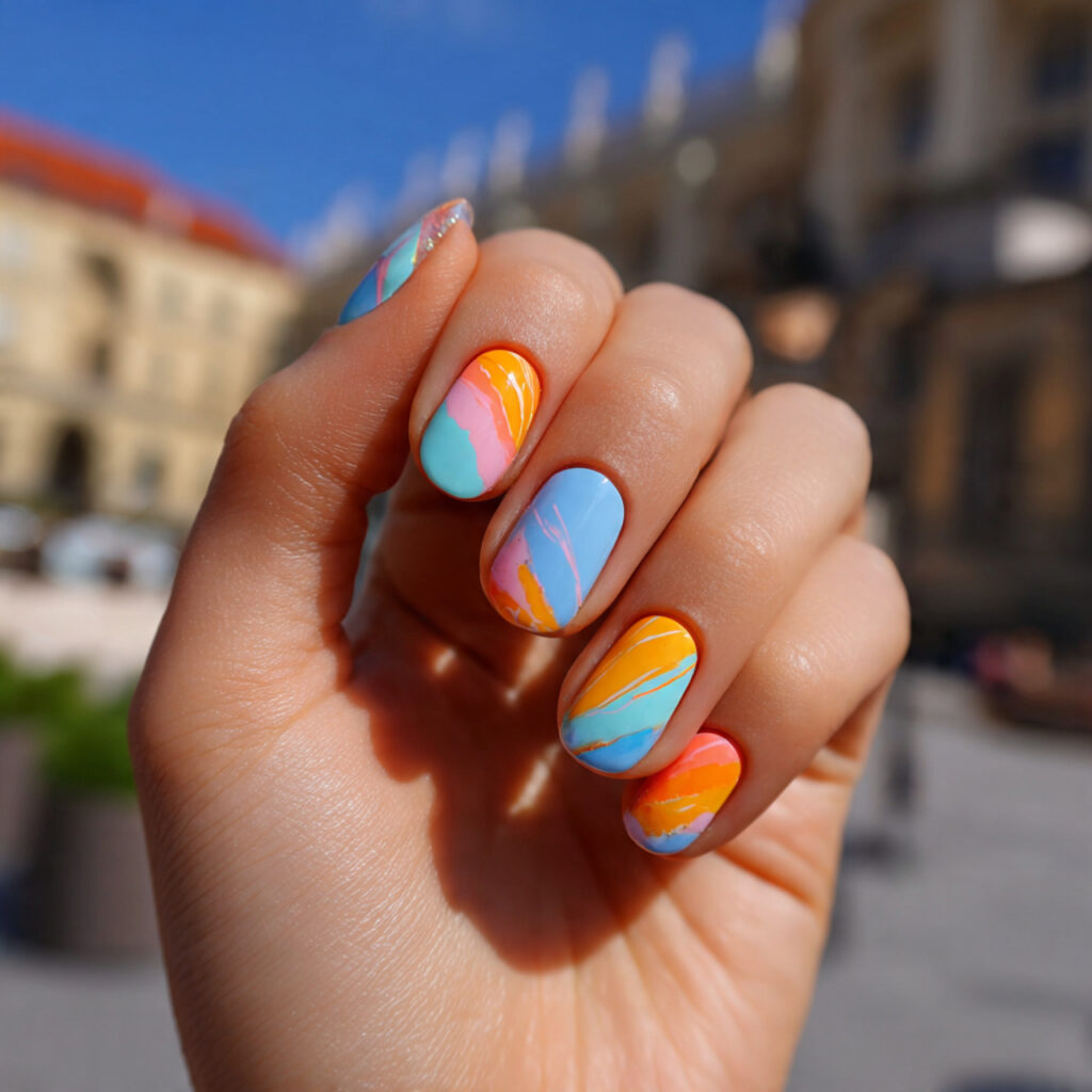 attractive candy color funky short nails with outd