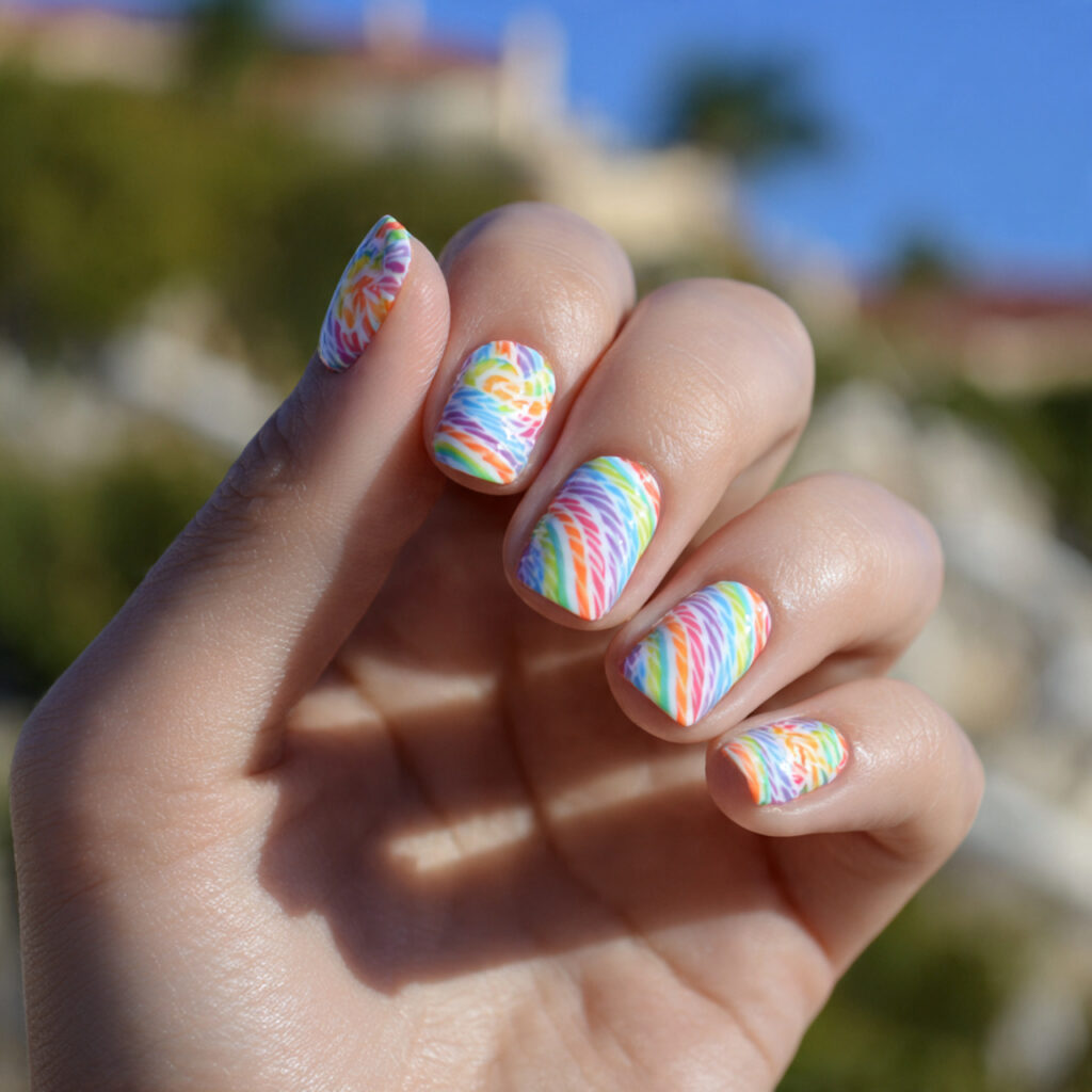 Nail Inspo for Kids: Cute, Colorful & Playful Designs to Try 11 attractive candy swirl short nails with outdoor ba 1