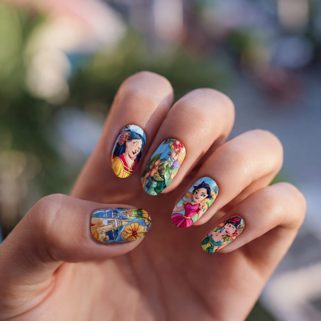 Nail Inspo Maximalist: Bold, Extra & Unapologetically Glam 12 attractive cartoon character nails with outdoor ba