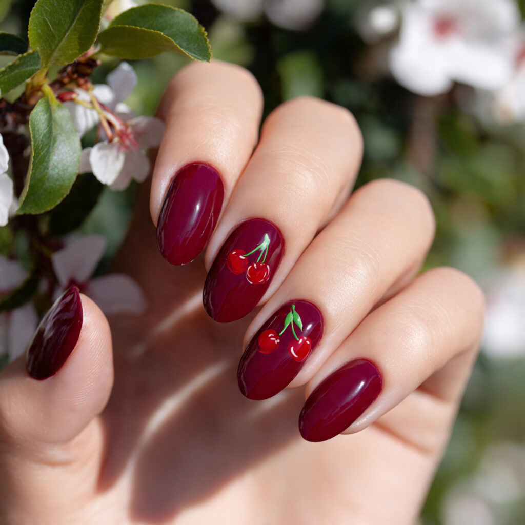 Short Nails Oval: 14 Soft & Aesthetic Designs You’ll Love 2 attractive cherry accent oval short nails with out