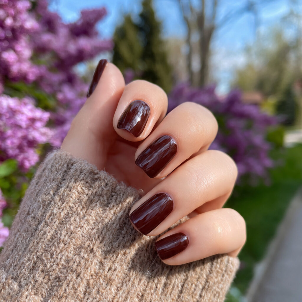 Short Nails Fall: Cozy, Chic & Cute Ideas You’ll Want to Save 1 attractive chocolate brown gloss short nails with