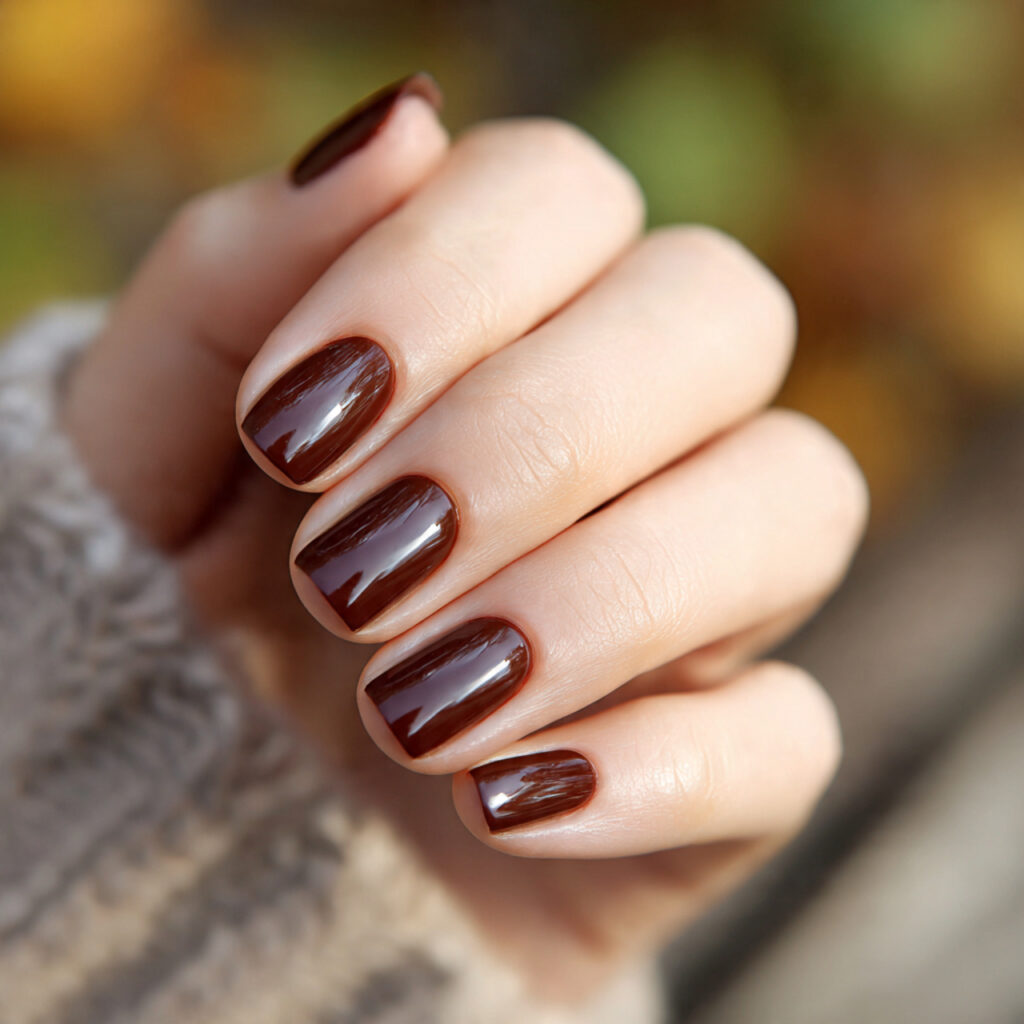 Brown Short Nails: Cozy, Chic Looks You’ll Want on Repeat 4 attractive chocolate brown short nails with outdoo
