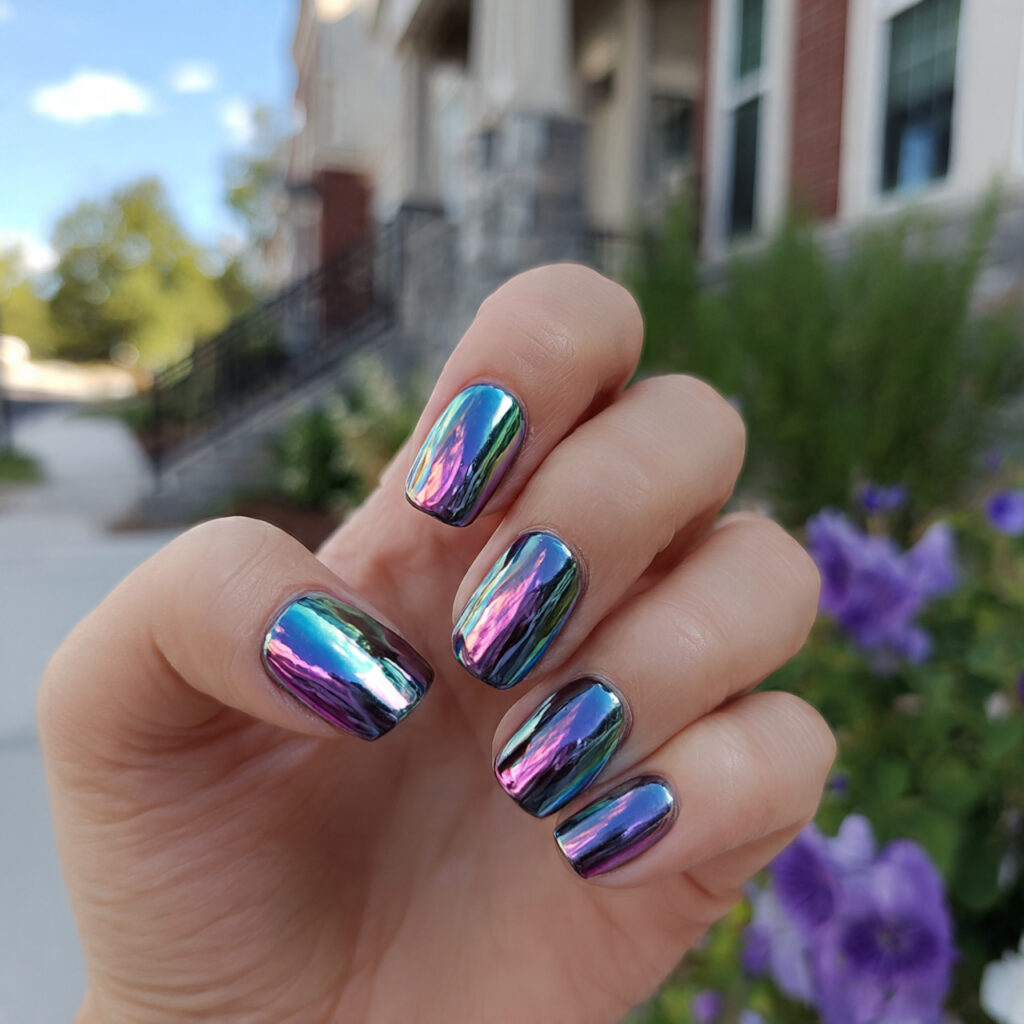 attractive chrome accent funky short nails with ou