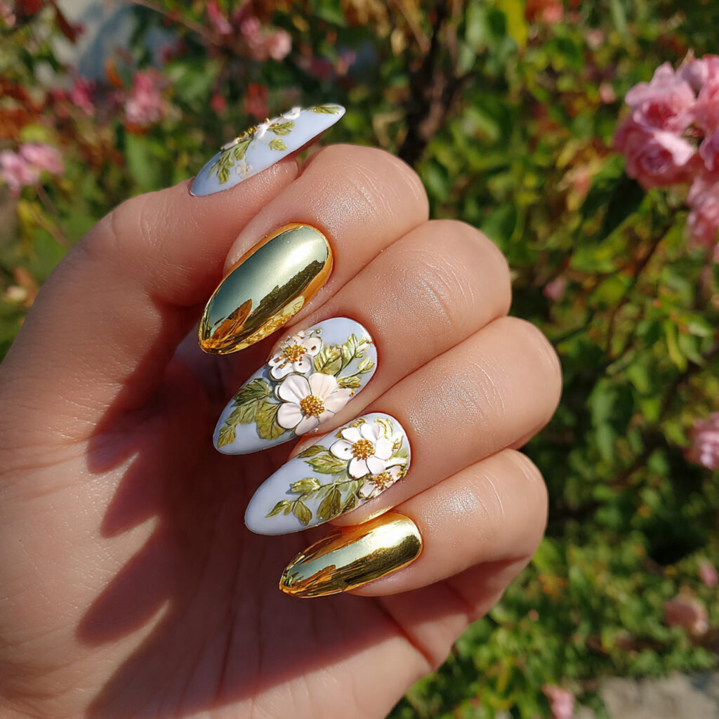 Nail Inspo 3D Flower: Soft Petals, Dreamy Details & Pure Romance 10 attractive chrome base with 3d floral details nail