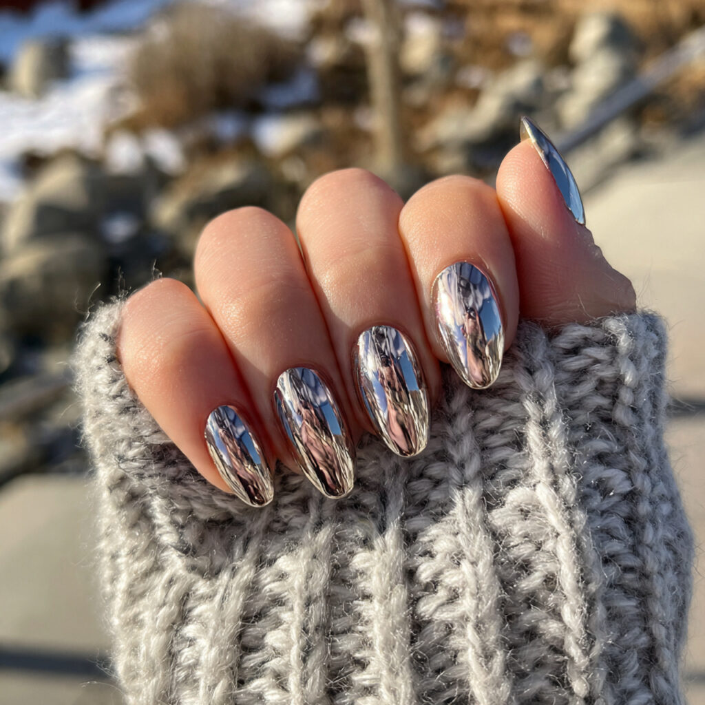 Extra Short Almond Nails: 14 Cute & Aesthetic Ideas You’ll Love 8 attractive chrome glazed almond short nails with o